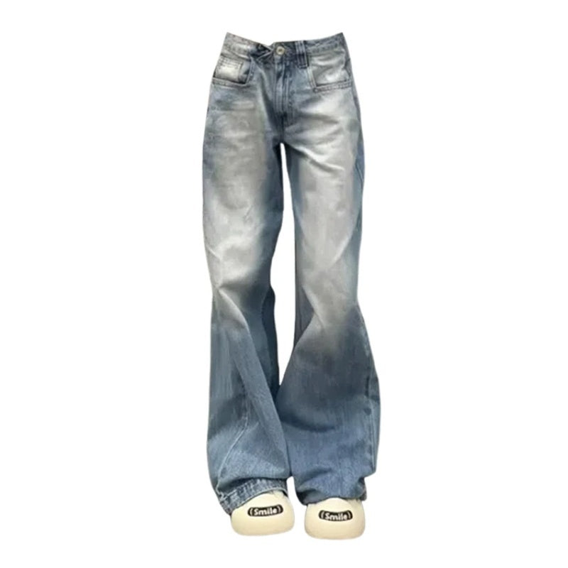 Washed Wear-white Wide Leg Low Waist Jeans For Women Summer New
