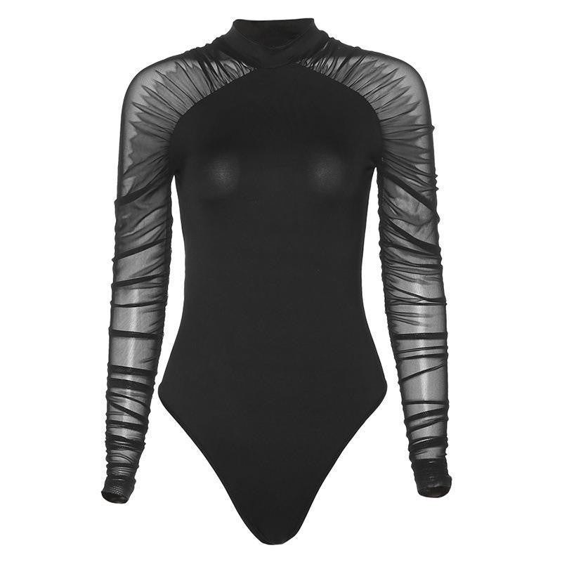 Mesh Stitching Solid Color Jumpsuit For Women
