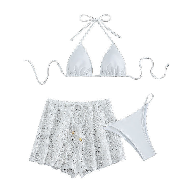 Lace Up Mesh Swimming Trunks Split Swimsuit For Women