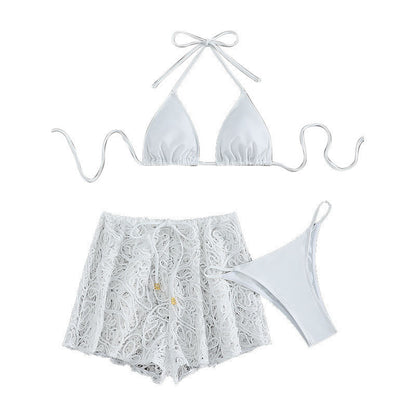 Lace Up Mesh Swimming Trunks Split Swimsuit For Women