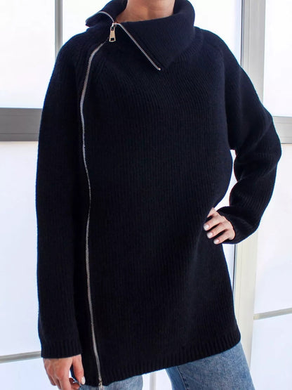 Idle Style Turtleneck Zipper Knitwear Sweater Loose Long Sleeve Top