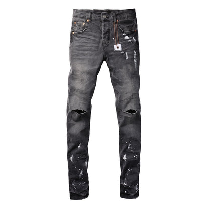 New Gray Knee Knife Ripped Jeans Splash Ink