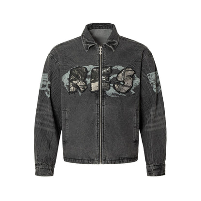 Embroidered Denim Motorcycle Jacket