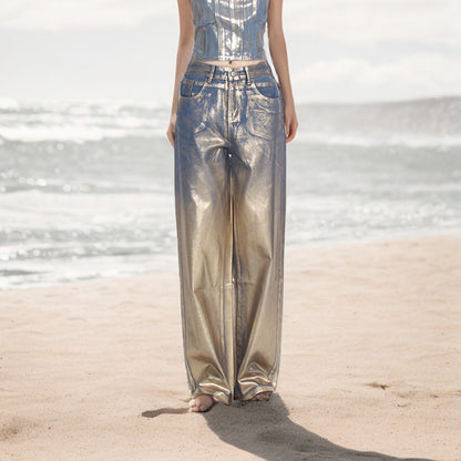 Design High Waist Straight Jeans