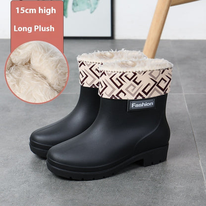 Fashion Work Wear Rain Shoes Adult Warm Women's Mid-calf Rain Boots