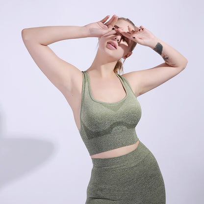 Seamless Yoga Suit Female Gradient Color Outdoor Running Sports Breathable Sweat-absorbent