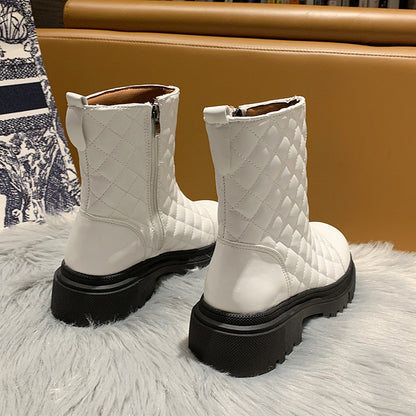 Children's Boots Short Tube Side Zipper Net Red Rhombus Fashion