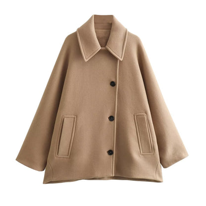 Women's Fall Winter Fashion Lapel Loose Woolen Coat Outerwear