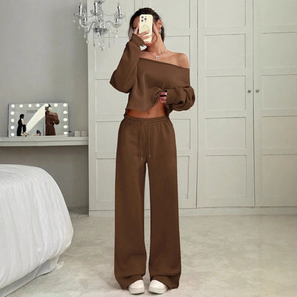 Autumn And Winter Casual Loose Round Neck Long-sleeved Sweater Trousers Suit