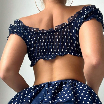 Sexy Lingerie Polka Dot Off-the-shoulder Pettiskirt Two-piece Set