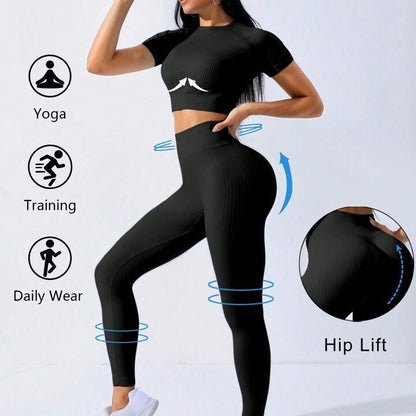 Women's Seamless Thread Yoga Suit Short Sleeve