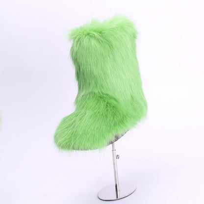 Ladies Outdoor Snow Boots Imitation Fox Hair Wool And Cotton Boot