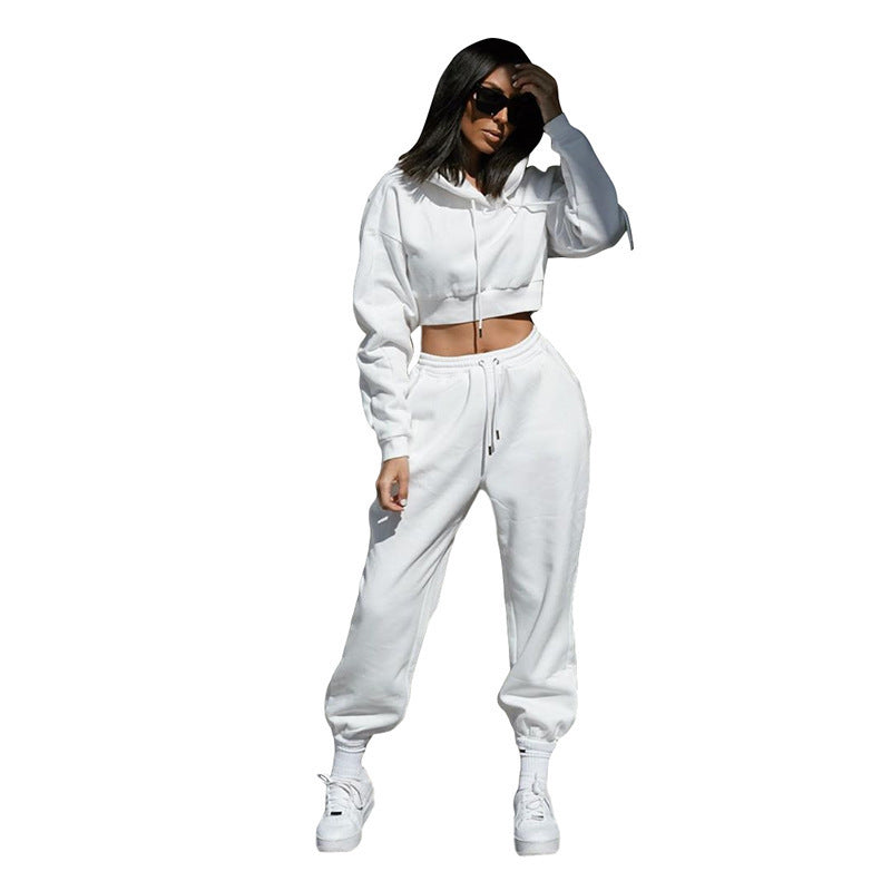 Hooded sweater high waist casual suit