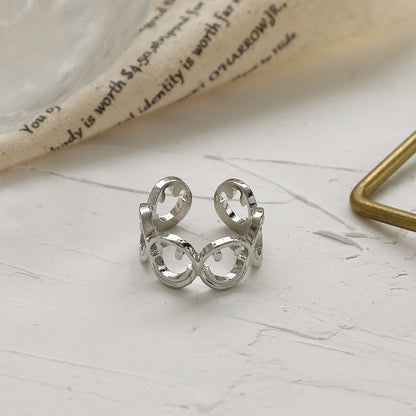 Smiling face ring women''s fashion personality creative minority design simple ring cool hollow light luxury hand jewelry ins fashion