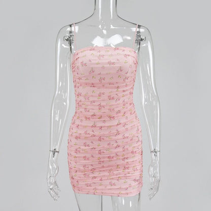 Women's New Floral Tube Top Halter Slim Suspender Skirt Dress