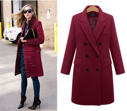Medium length large woolen overcoat for women