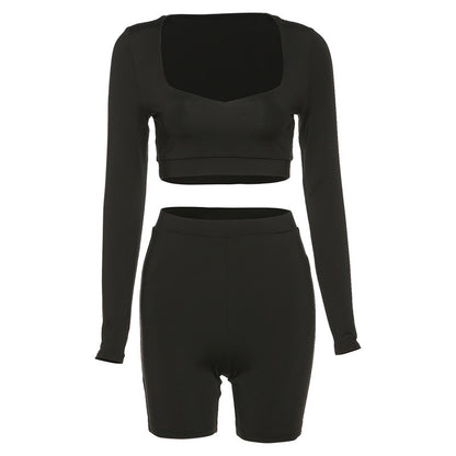 Low-cut slim long sleeve two-piece suit