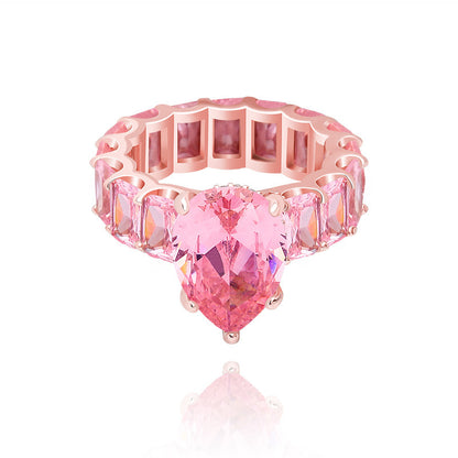 Luxury Fashion Iced Out Bling Water Drop Pinky Baguette Finger Rings For Girls Women Charm Engagement Jewelry Gifts