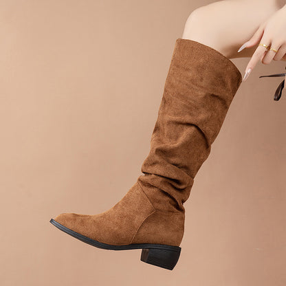 New Fashion Pointed Thick Heel Sleeve Suede High Leg Boot