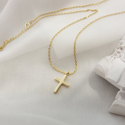 18k Gold 925 Solid Sterling Silver Women Jesus Christian Cross Pendant Necklace Trendy Charm Jewelry Graduation Gift for Girl