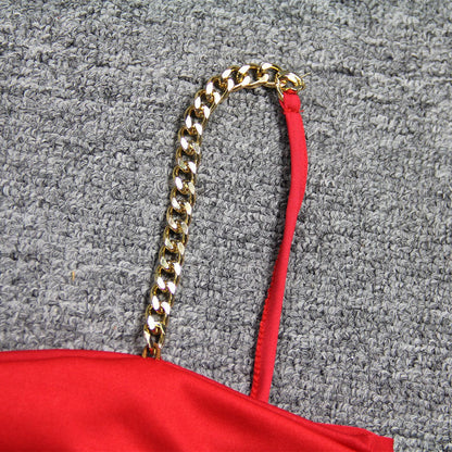 Sexy Low-cut metal Halter Dress With Hip Wrap