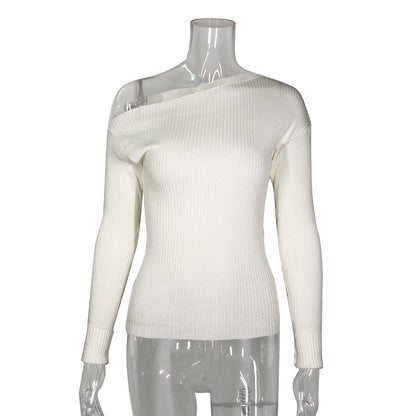 Ladies white slanted shoulder long sleeve top