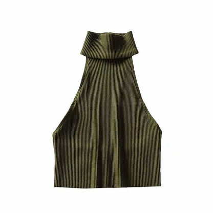 Pullover Halterneck Round Neck Solid Color Knitted Vest