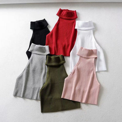 Pullover Halterneck Round Neck Solid Color Knitted Vest
