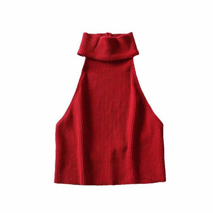 Pullover Halterneck Round Neck Solid Color Knitted Vest