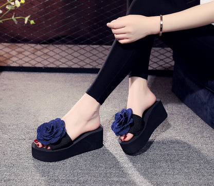 New Style Slippers Female Summer Big Flower Sandals And Slippers One-Word Slippers