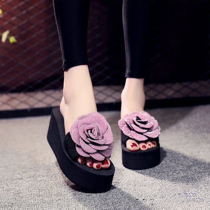 New Style Slippers Female Summer Big Flower Sandals And Slippers One-Word Slippers