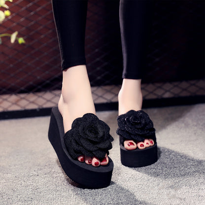 New Style Slippers Female Summer Big Flower Sandals And Slippers One-Word Slippers