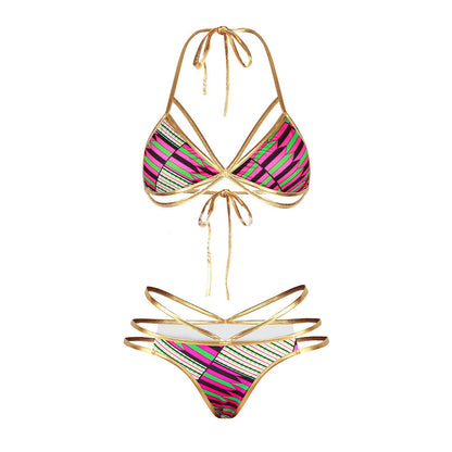 Download main imagesDownload variant imagesDownload description imagesAfrican Printed Two-Pieces Bikini Set Sexy Women Gold Geometric Gilding Swimwear Swimsuit Brazilian High Waist Bathing Suit