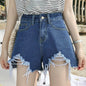 Summer New Denim High Waist Korean Shorts Women Loose Holes Chic Tassel A Word Wide Leg Hot Pants Trend