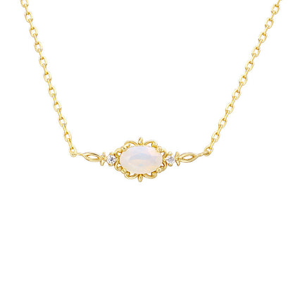 Sterling Silver Gold-plated Openwork Pattern Opal Necklace Women Classic Style Light Luxury Jewelry