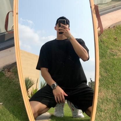 Bare Arms Summer New Loose Cotton Sports Casual Suit Waffle Short Sleeve T-shirt Quarter Shorts For Men