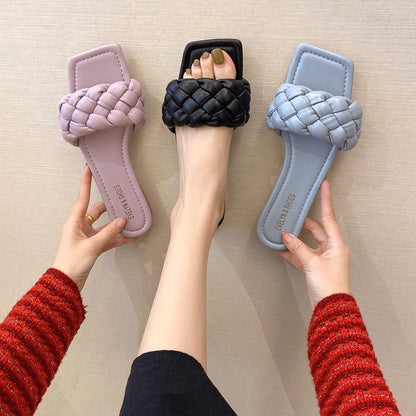 Woven Sandals And Slippers New Summer Outer Wear Flat-Bottomed Candy Color Slippers Women