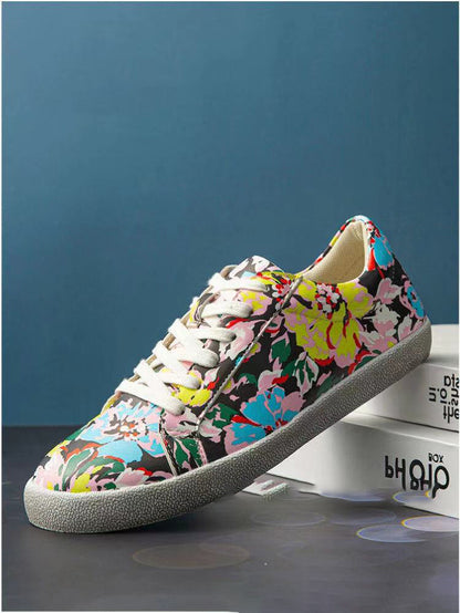 SOCOFY Femme Imprime Fleurs Baskets Chaussures A Lacets Decontracte Baskets En Plein Air Dames Marche Chaussures De Sport Chaussures de Skate