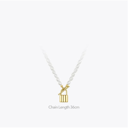 Golden Luxury Pearl Lock Necklace Women