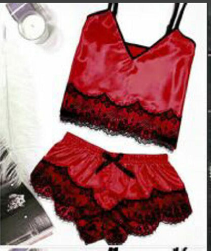 Split Pajama Set With Lace Trim