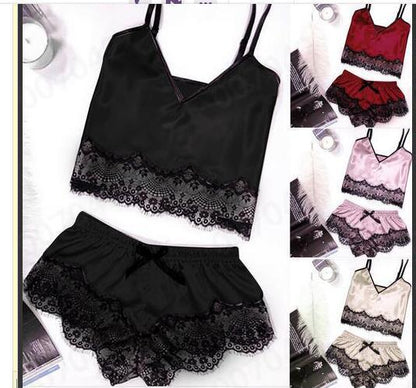 Split Pajama Set With Lace Trim