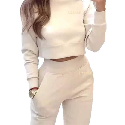 Women's Casual Turtleneck Solid Color Long-sleeved Sweater Trousers Suit