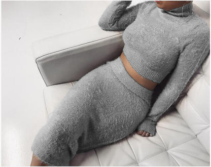 Fashion solid color long sleeve women's autumn and winter two-piece sweater
