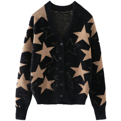 Knitted Cardigan Women's Short Small Five-pointed Star Sweater Mink Velvet