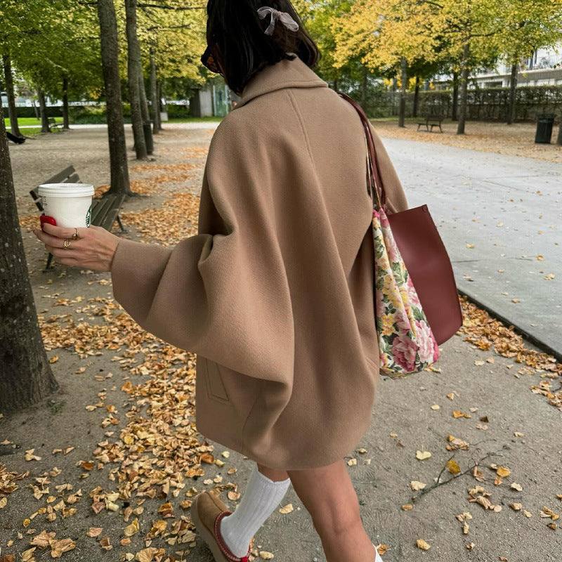 Women's Fall Winter Fashion Lapel Loose Woolen Coat Outerwear