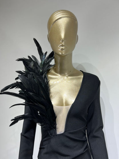 Dark Gorgeous Feather Sexy Low-cut Buttock Short Dress