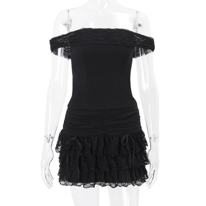 Off-shoulder Tube Top Seamed Lotus Leaf Edge Skirt Suit Women