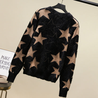 Knitted Cardigan Women's Short Small Five-pointed Star Sweater Mink Velvet