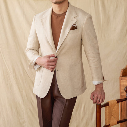 Lightweight Semi-lined Casual Pure Linen Suit Jacket
