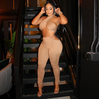 Sexy Casual Fashion Solid Color Two-piece Suit